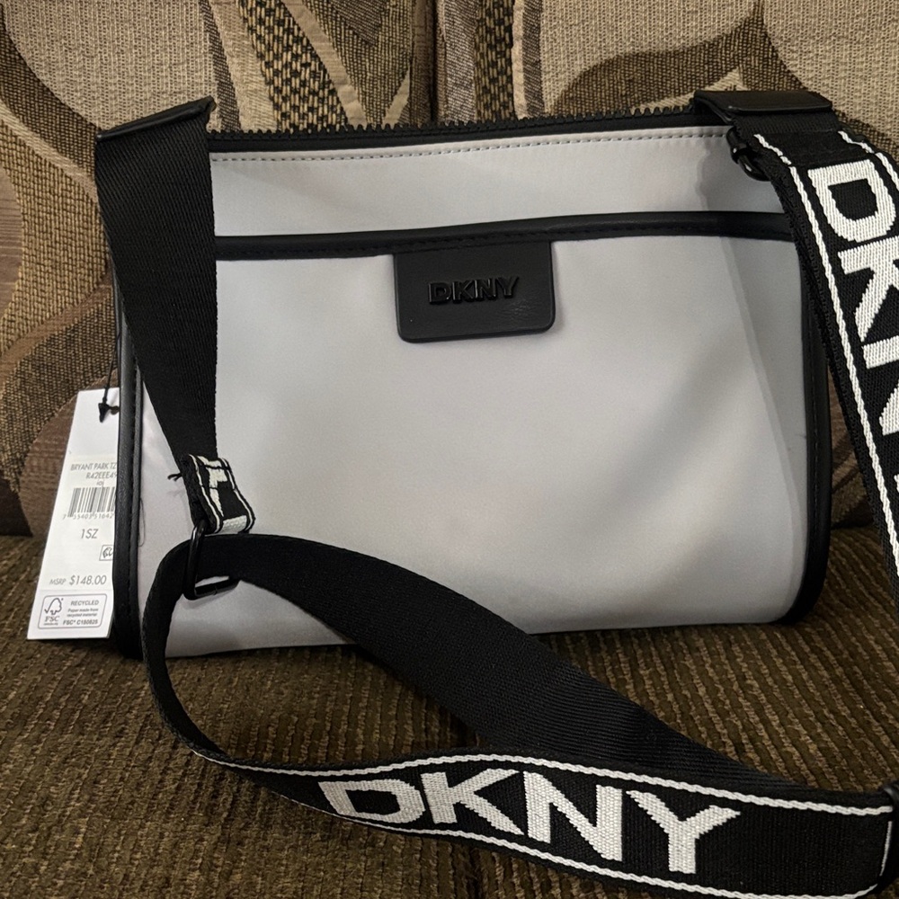 DKNY Men's Black and Gray Messenger Bag